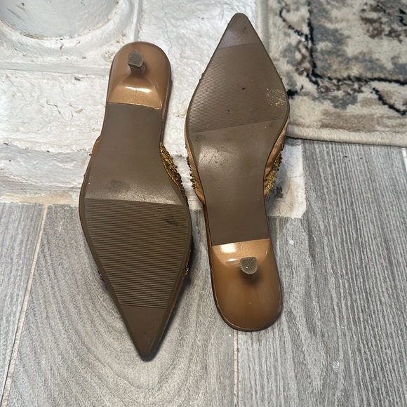 Stunning vintage brown bronze beaded gold sequin mules vintage beads - Picture 2 of 2